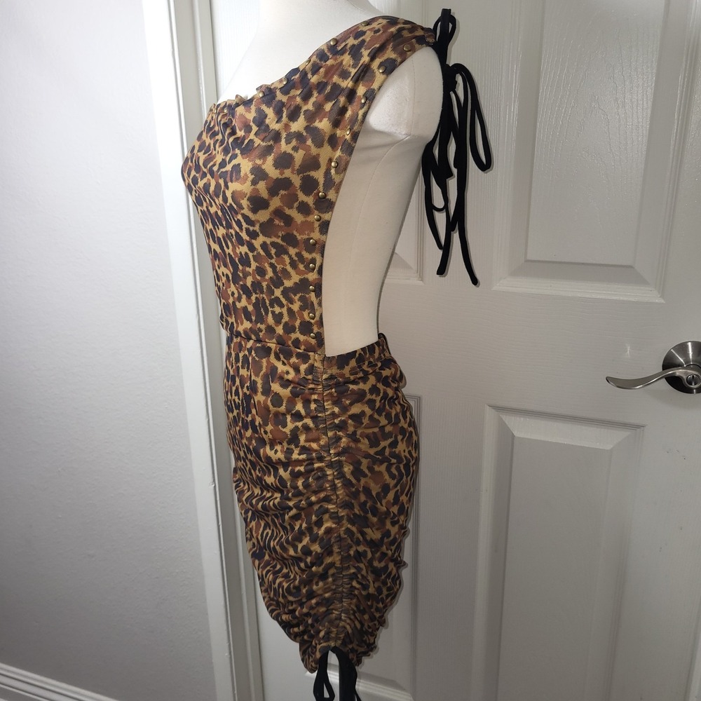 New! Fashion Nova Mesh Mini Dress Leopard Print Open Back Dress Size M - Picture 4 of 11
